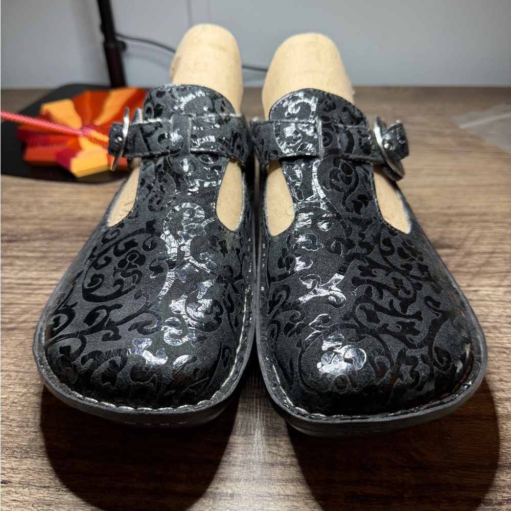 Alegria Black Patterned Mules - image 1